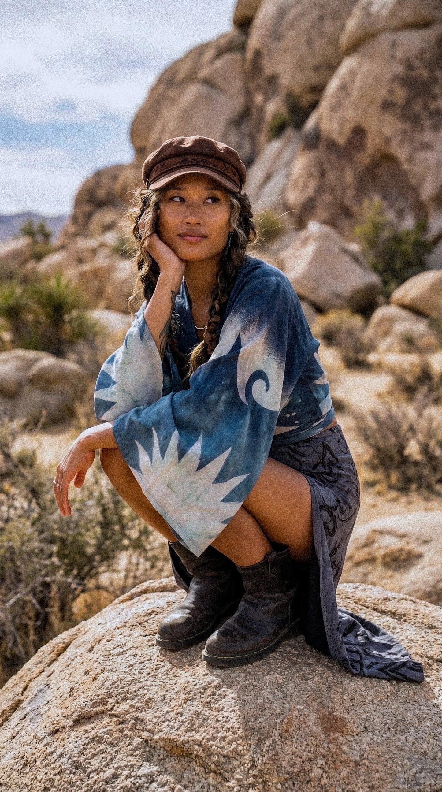2 RTS- S/M Blue Celestial Burst Temple Swirl -  Kimono Wrap Top-- Made From Lotus Agricultural waste "Silk" (Copy)