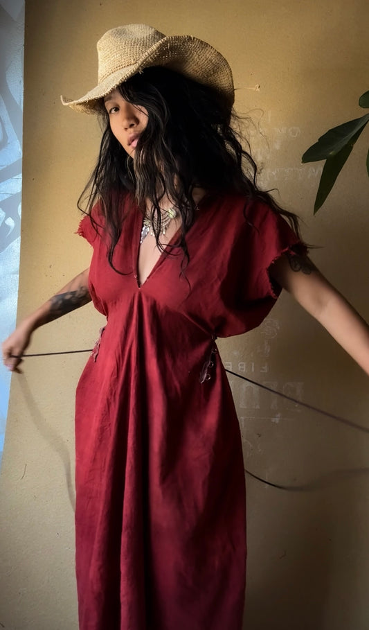 RTS - Petite (XS/S/M) -The Bleed Henka Dress - Organic Hand woven Rain Fed Kala Cotton Fabric- Hand Dyed