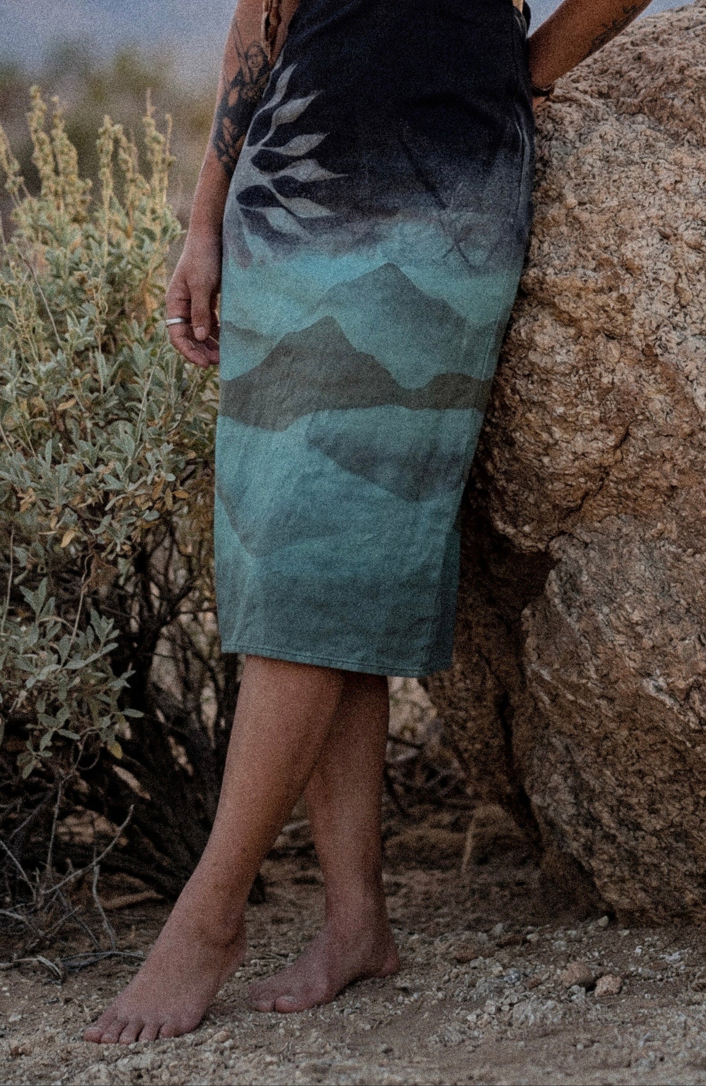 Small/Medium - Luna-dala Foggy Mountain Mysteries Dress - Made From 50% Linen 48%Rayon 2 % Spndx - Tie Back adjustable and Zipper - Stretchy -Uplcycled