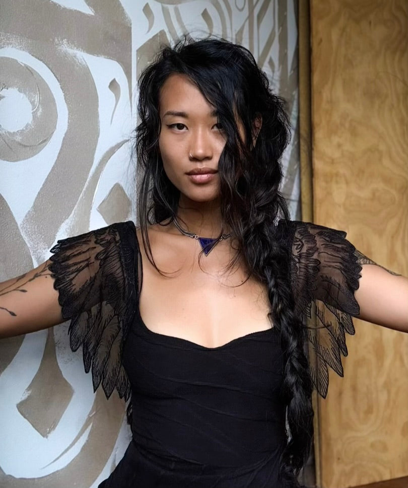 Black Moon Lillith Winged Top -Cotton Corset Bustier Tank Top- 90% Organic Cotton, 10% Elastane - 4 way stretch - RTS (ready to ship) & Pre-order