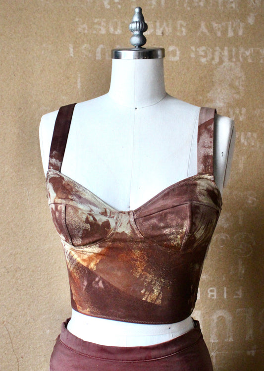 Small- OXIDATE- Rusty- Cotton Corset Bustier Pull over Tank Top- 90% Organic Cotton, 10% Elastane - 4 way stretch- OOAK