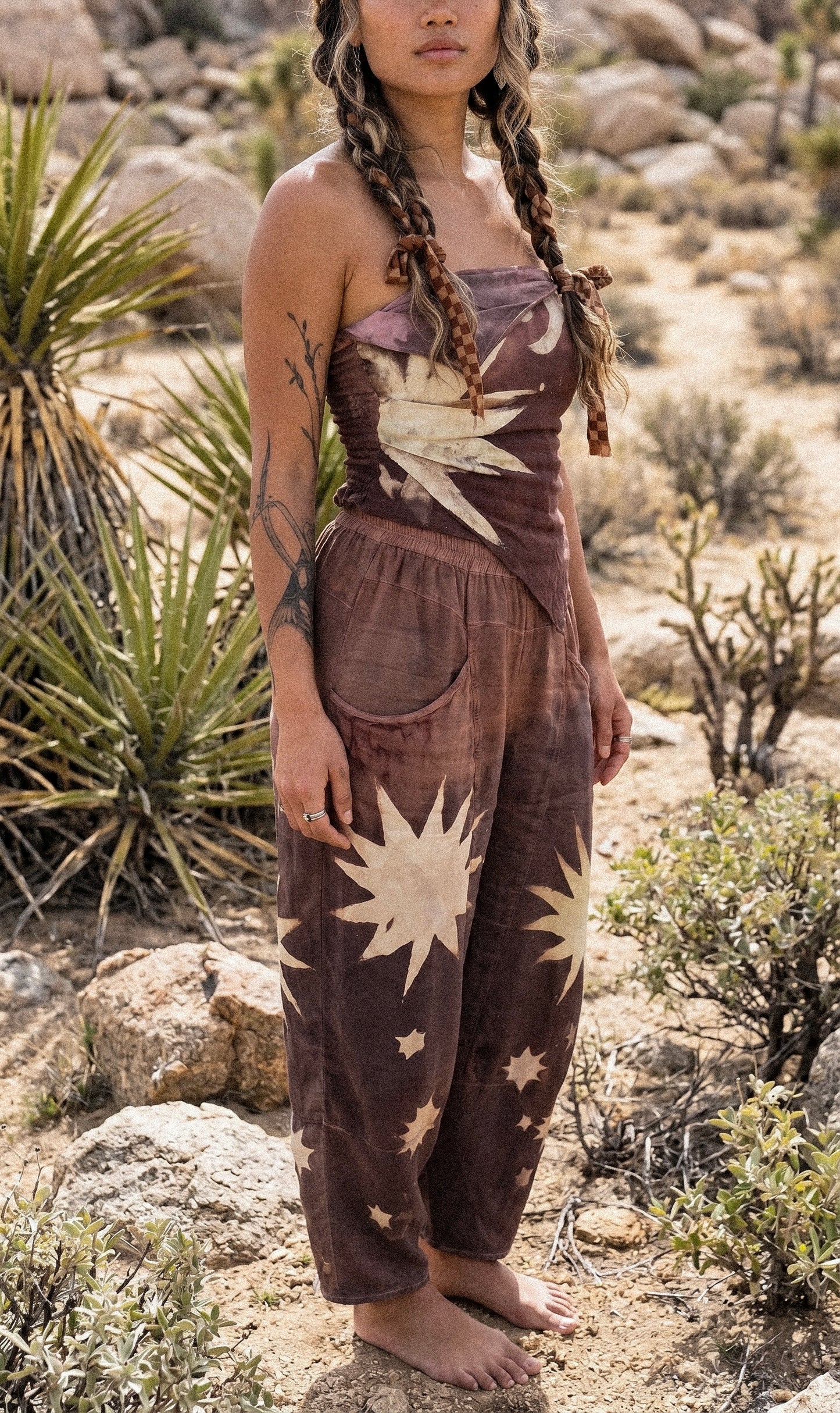 Small/Medium -Mauve Celestial Starburst  Parachutte Pants - Lotus Waste "Silk" - Milky/Soft - Soft Spandex stretch waist