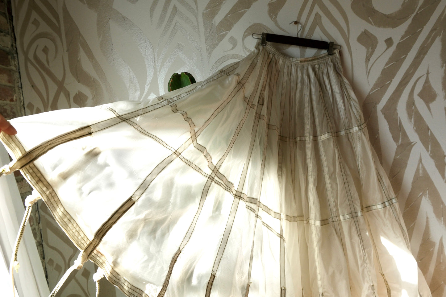 RARE White Vintage Army Parachute Maxi Skirt -Small - OOAK -RARE - Zipper