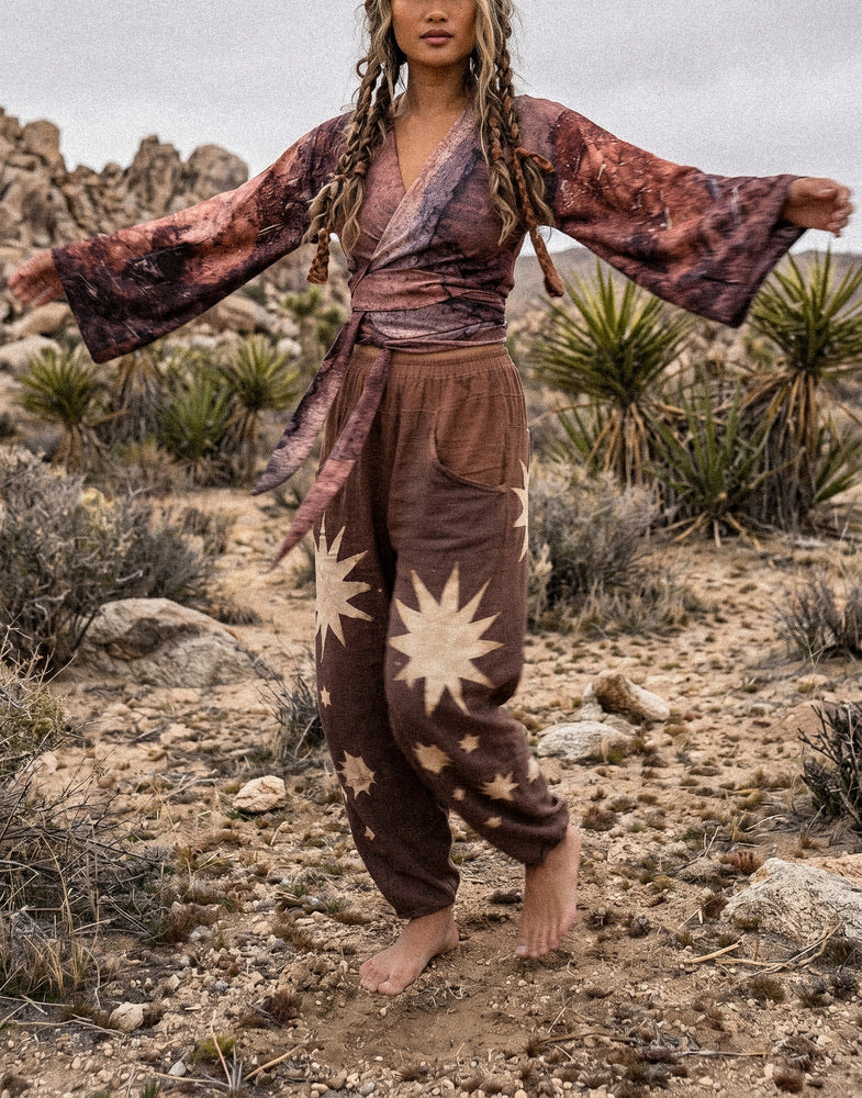 S/M - GOA Earth Kimono Wrap top - 100%Organic Kala Cotton - Hand Loomed Heritage cotton- Oxidation of the World Collection -