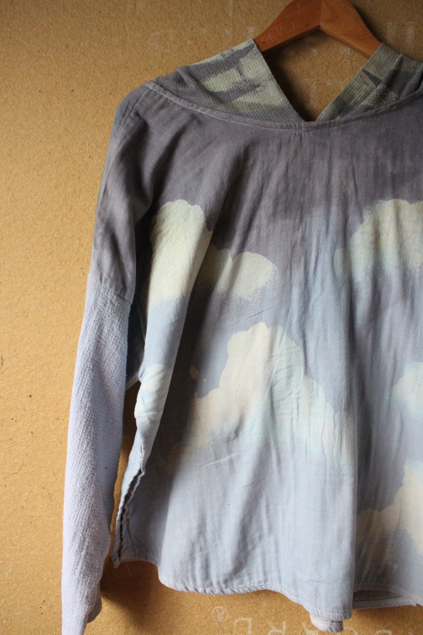 Medium - Blue Cloudy Skies Hoodie - OOAK -Over shirt Hoodie -100% triple layered Cotton gauze & 1000% cotton open weave- deadstock fabric - - Oversized Hood -