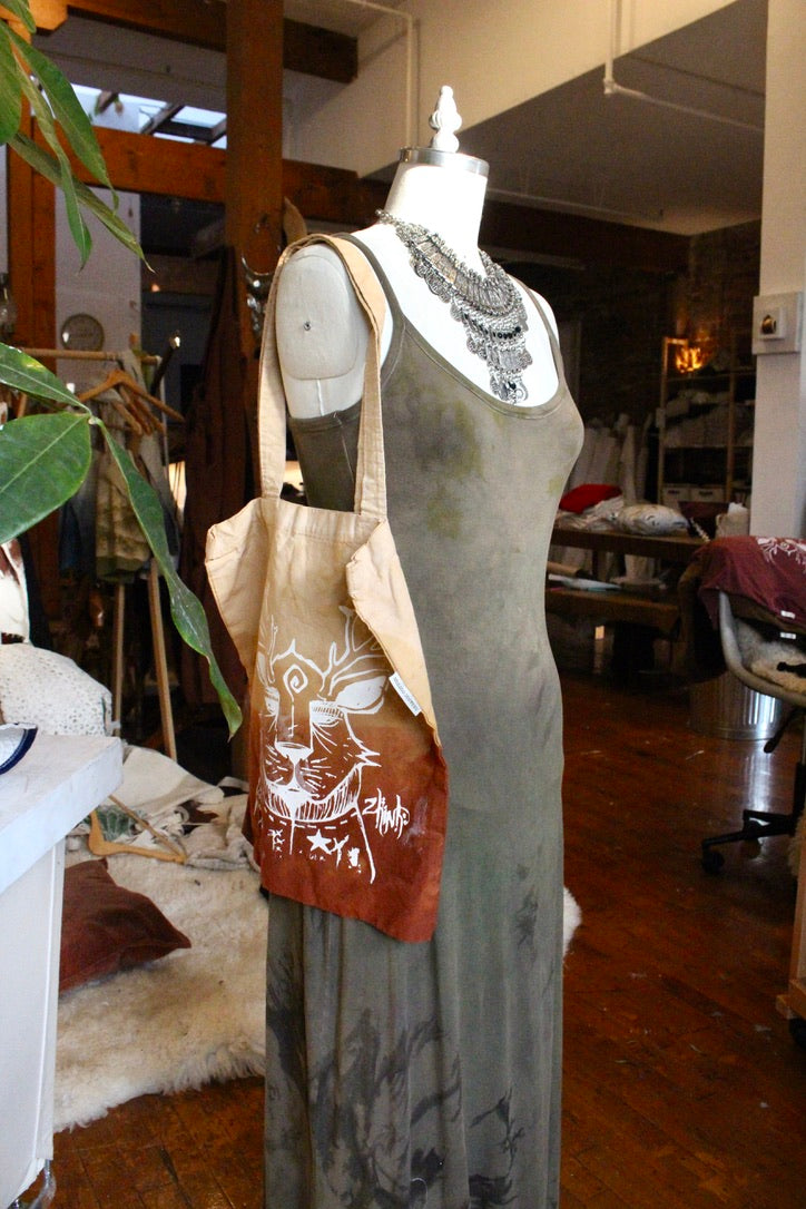 Zhinh - Roger/Celebration of Life Print Tote Bag - Limited series - Hand dyed - Screen Printed- Organic Cotton- Grocery bag/Book Bag/Picnic Bag