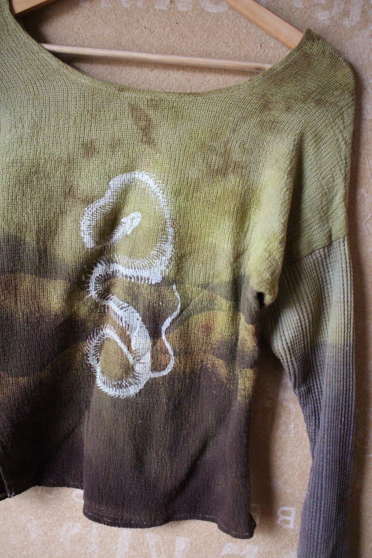 XS- Serpent Skeleton Long Sleeve Top- Lime Light - 100% Cotton open weave novelty cotton - limtied series deadstock fabric - 100%cotton thermal stretch sleeves