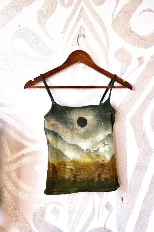 Small - ECLIPSE Over the Mountains- Cami Tank Top - 91% organic cotton and 9% elastane