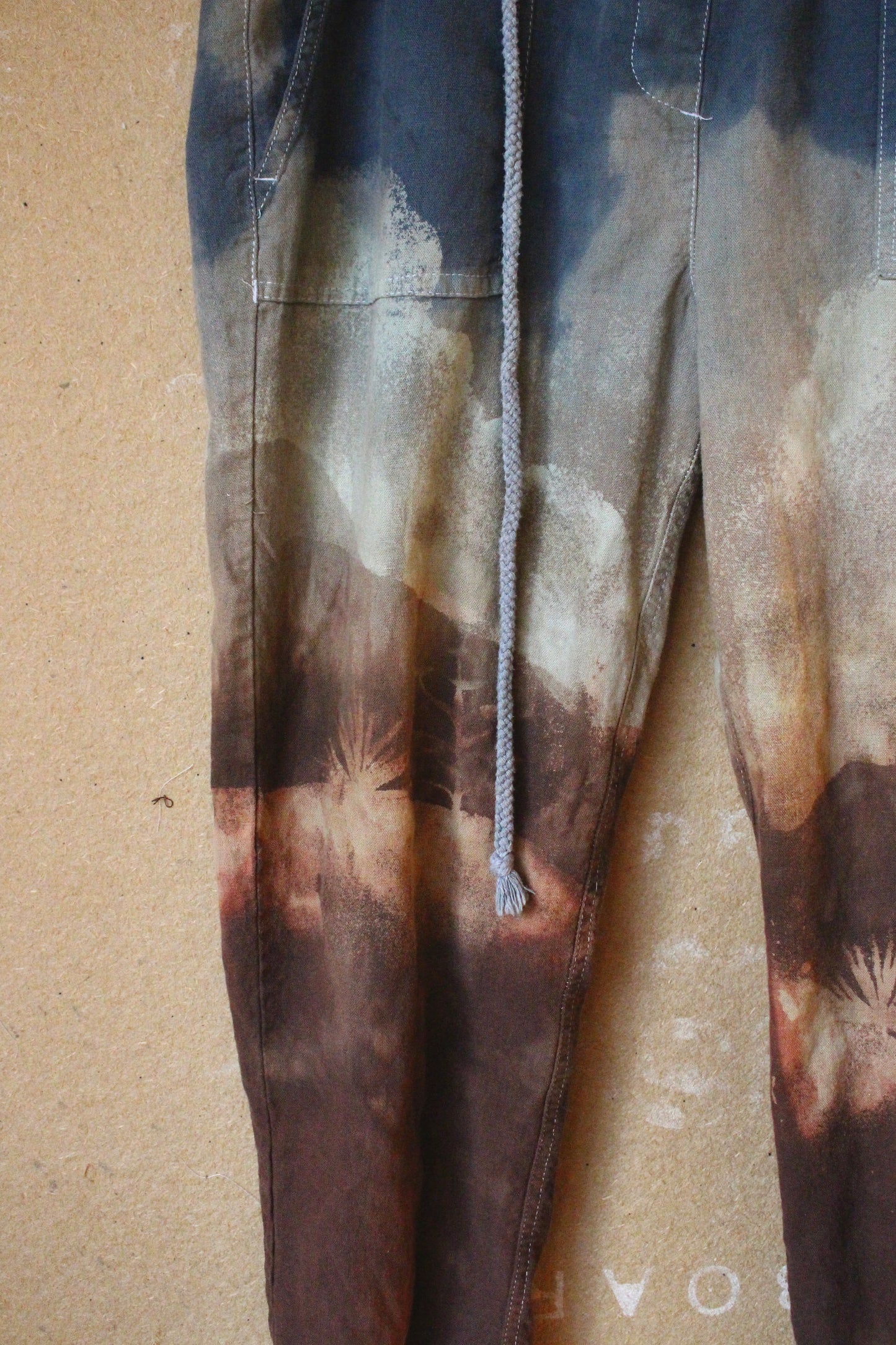 Small High Desert Landscape Pants - 100% Cotton - Upcycled - Rope tie waist