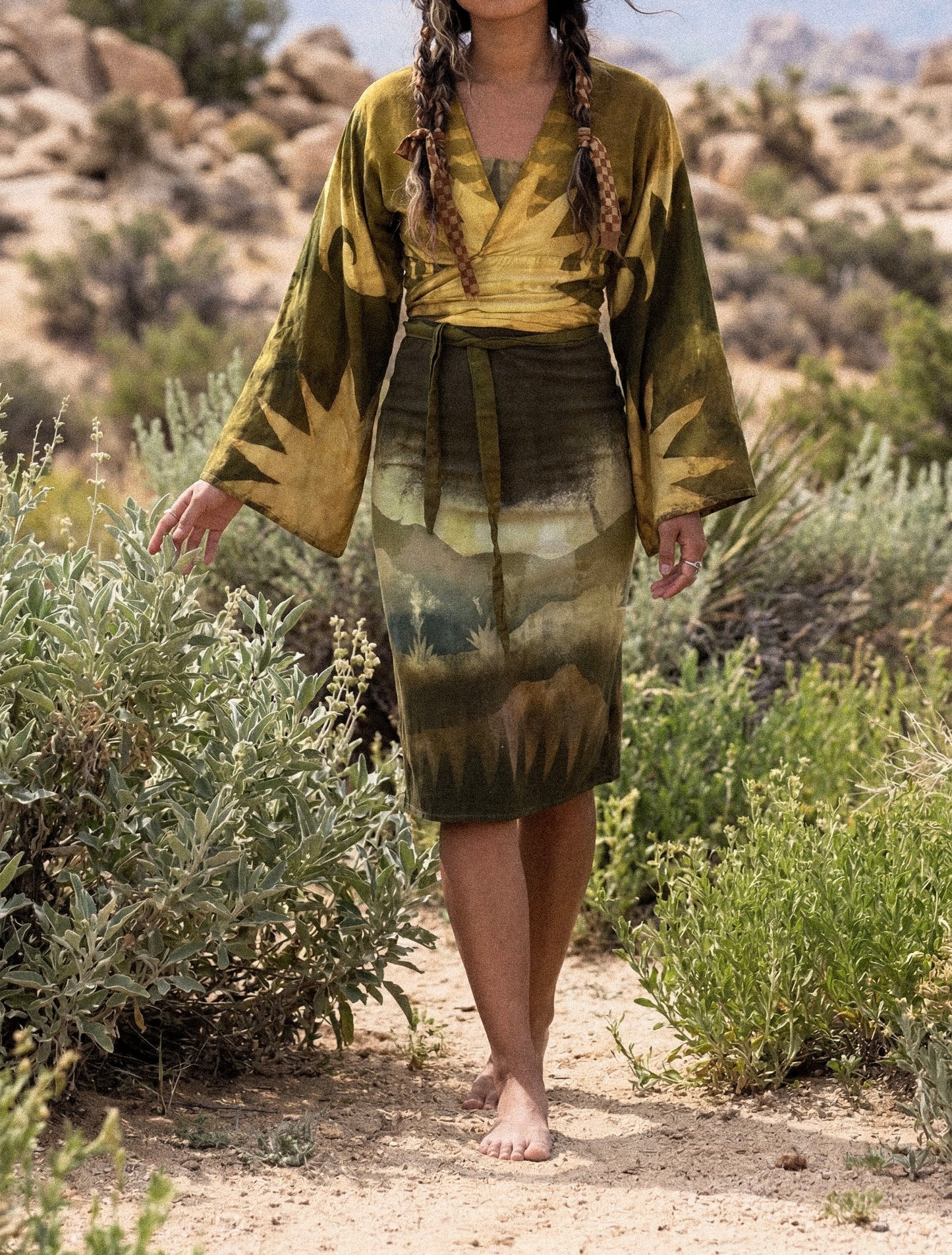 XS/S - Emerald Celestial Burst - Kimono Wrap Top- RTS- Made From Lotus Agricultural waste "Silk"