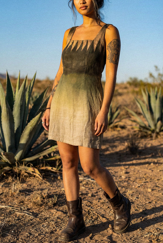 Small/Medium - Agave Tendrals Mini Dress - OOAK- Upcycled- 55% Linen 45% Rayon- Regenera-zhinh