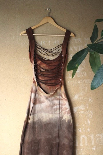 Small- Terracotta Skies - Lunadala Dress - 100% Thick heavy height Knitted cotton - Strudy dress - deadstock fabric - tie back