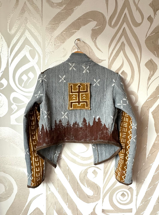 Small- Mudcloth Cadet Jacket # 8 - Playful Earthen ware for Earth People -Plant Dyed