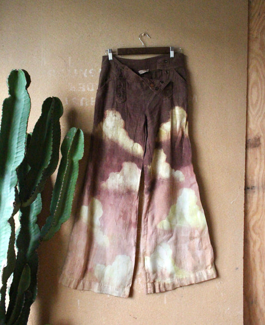 Small/Medium -Size 4 - Mauve Clouds - Tall Low Rider Pants _Y2K Style - Wide Legged Bottom -Upcycled - Sitwell -