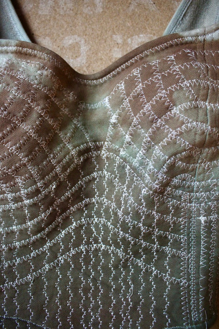 Medium - Turquoise Continuum Corset Top - Full Length- RTS - Sewing Machine Hand guided stitch details