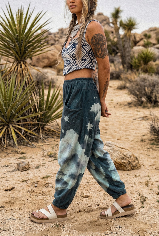 S/M -Monday Blues Mountain Hike Parachute Pants 100% Organic Hand loomed Kala Cotton