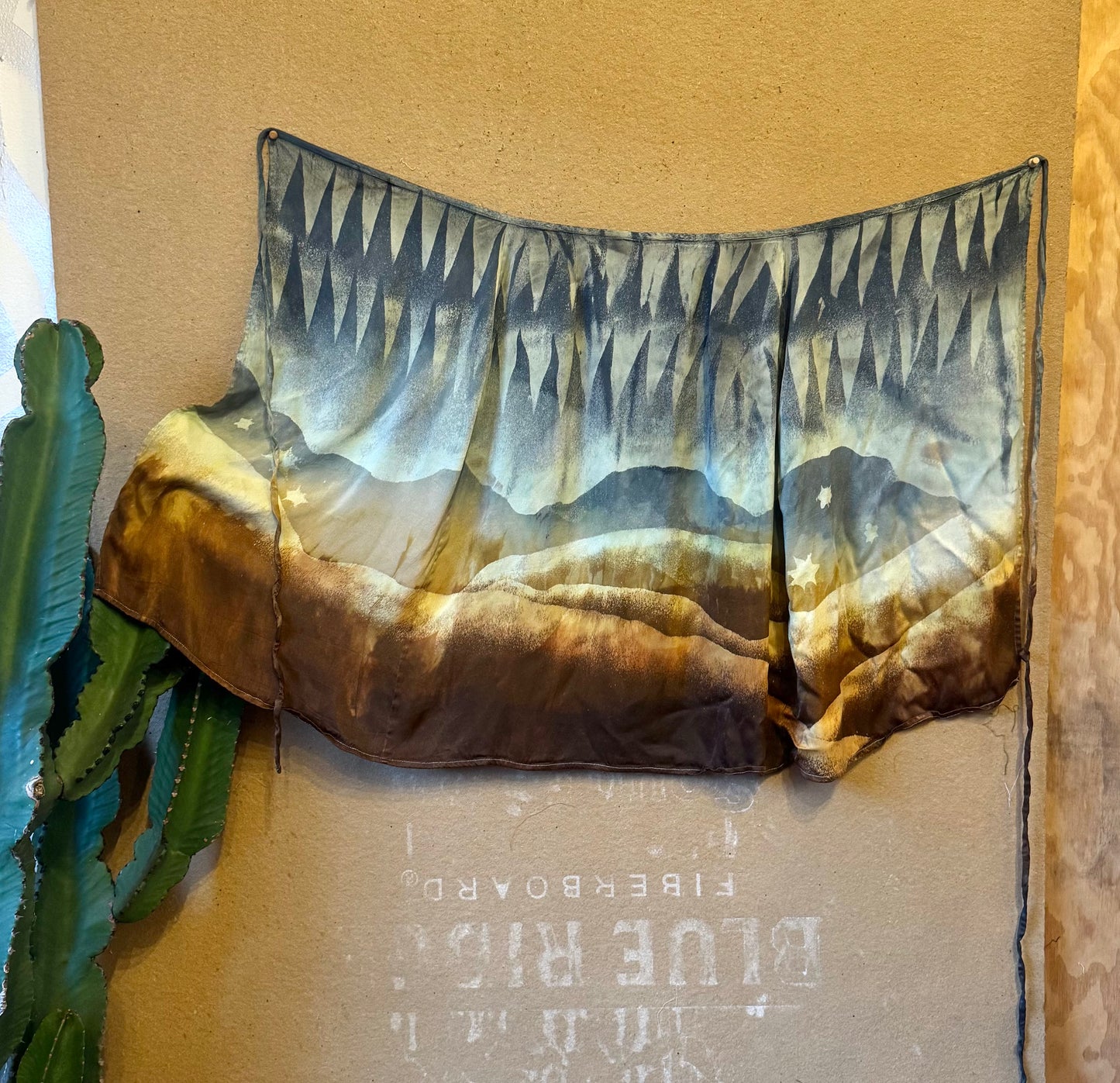 S/M - The Cold Front over the Desert -OOAK Landscape Tapestry Wrap Skirt-  Orange peel waste "silk" Fabric- Dip dyed- Handcut Stencil design