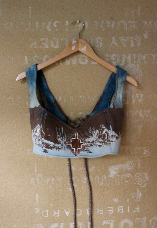 New! Ready To Ship - 1 Small/Medium - Desert Blues -Blue/Brown -cropped shortier corset Bustier- OPen adjustable back (Copy)