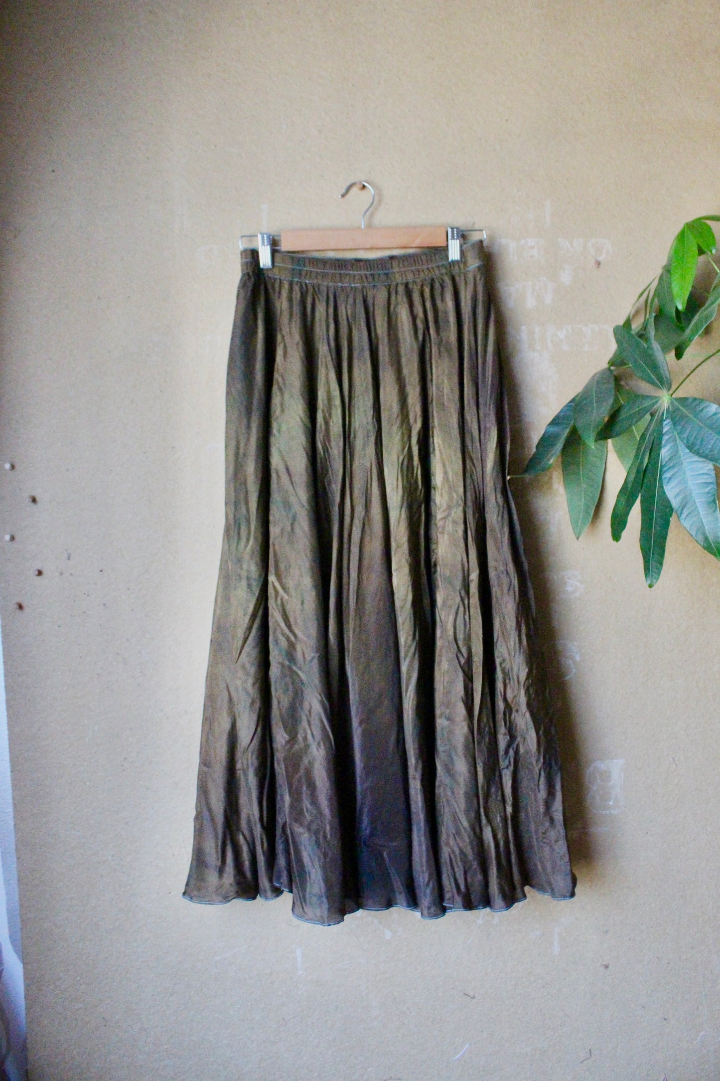 Small - Bronze Beetle Maxi/midi Skirt - Made from 8 meters of 100% Peace Ahisma Silk - Hand dyed- Olive green/bronze/brown -OOAK