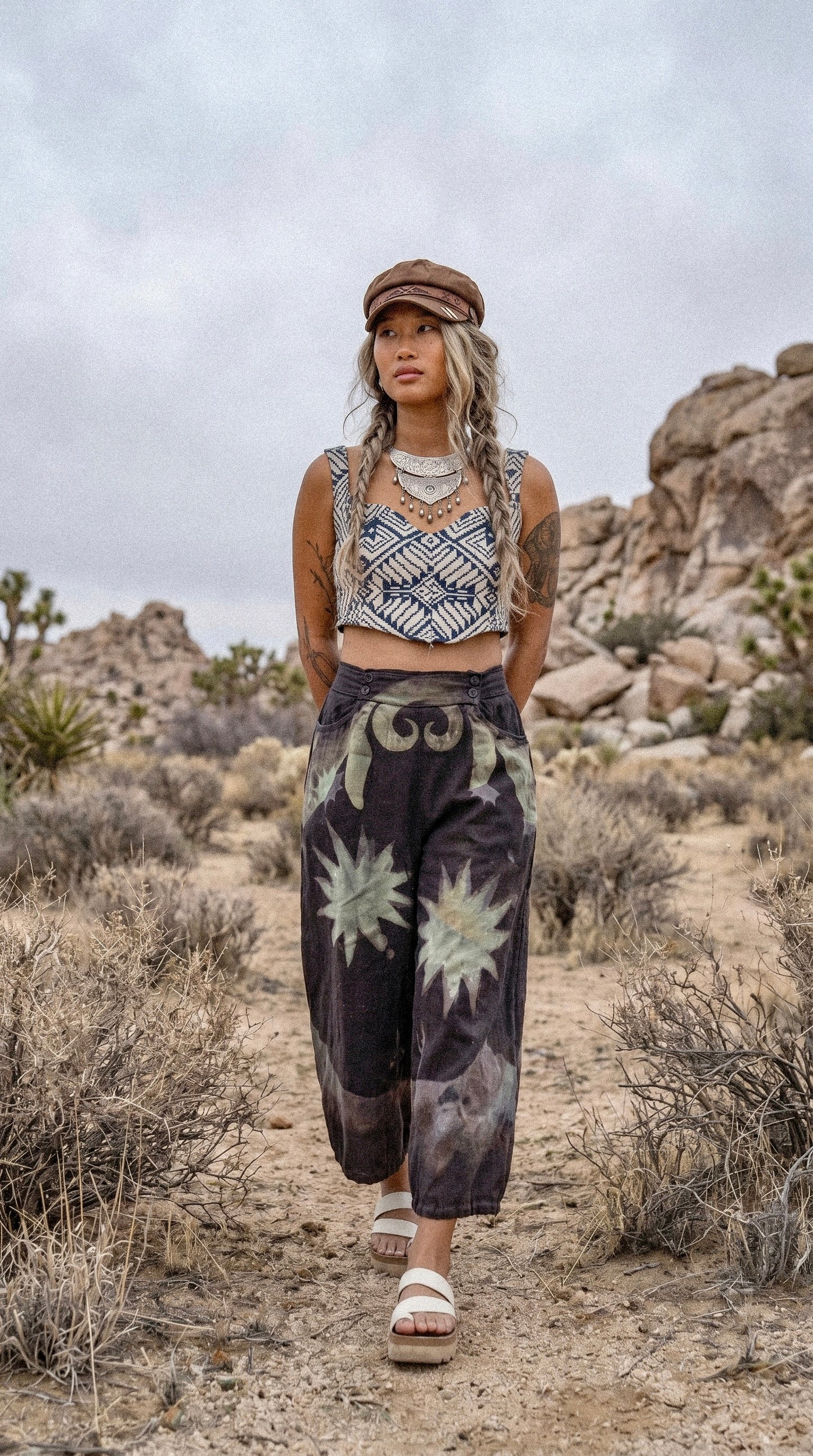 Small/Medium - Mysteries of transformation Pants - OOAK Wide Legged - Short - 100% LinenLinen Pants - upcycled/ Regenerazhinh