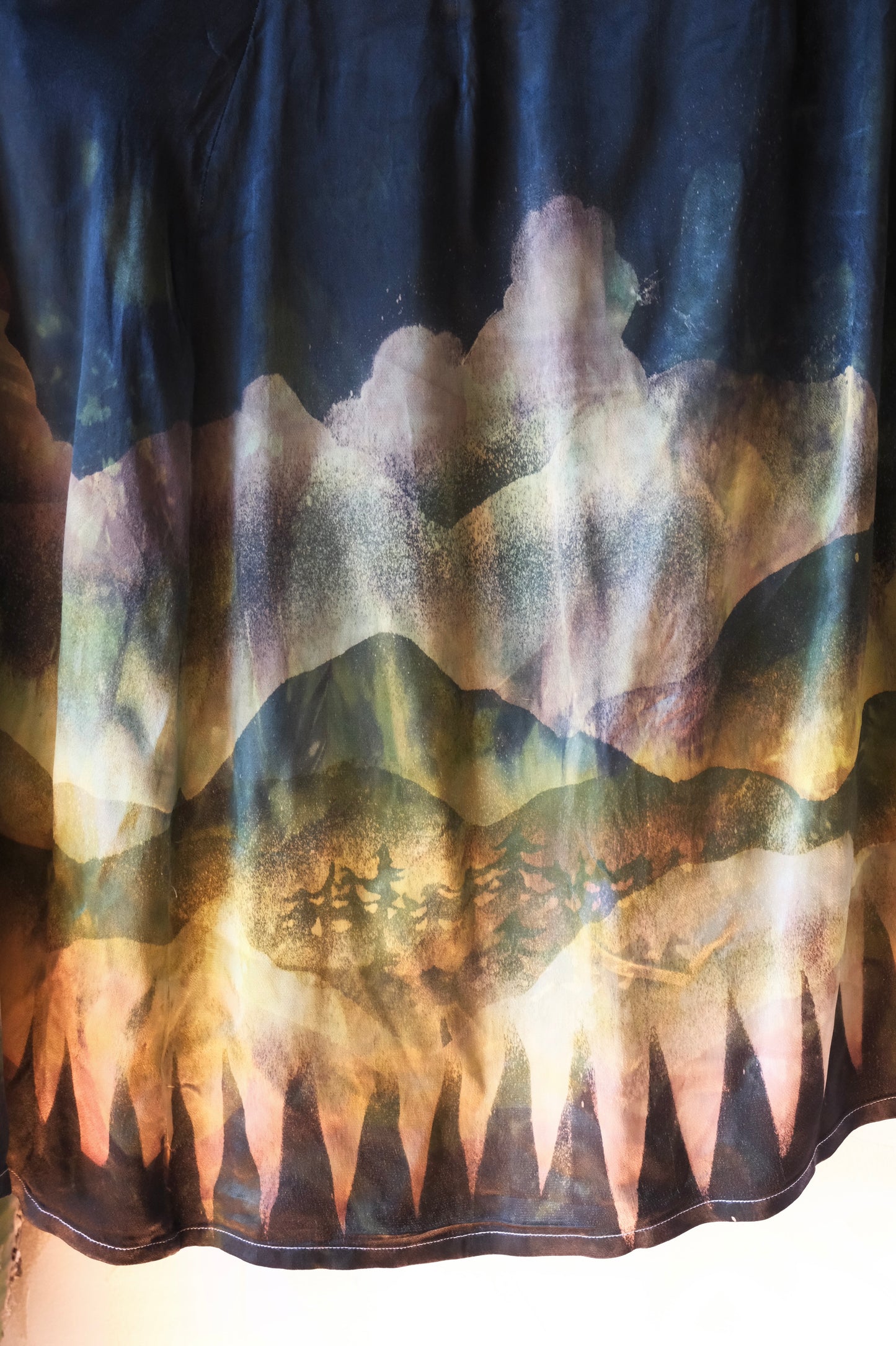 S/M - Mysteries of the Mountains - Tapestry Wrap Skirt- Orange Peel Waste Cellulose  vegan "silk"
