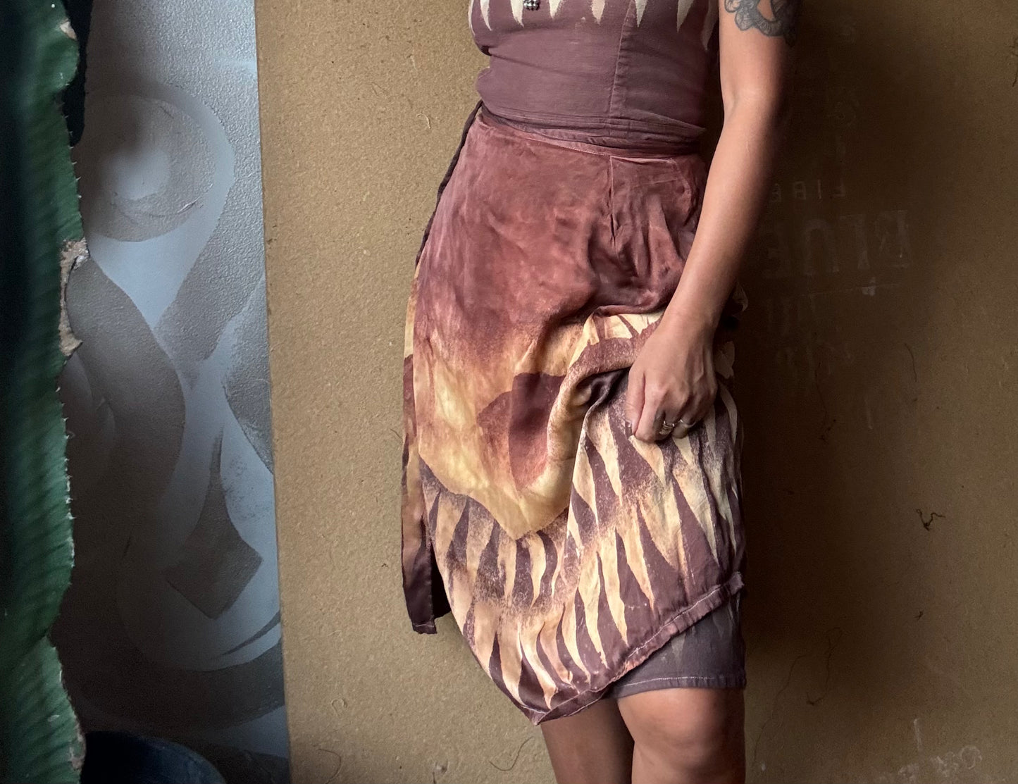 S/M Mauve Nurture Mountains - Orange peel "Silk" Wrap Skirt