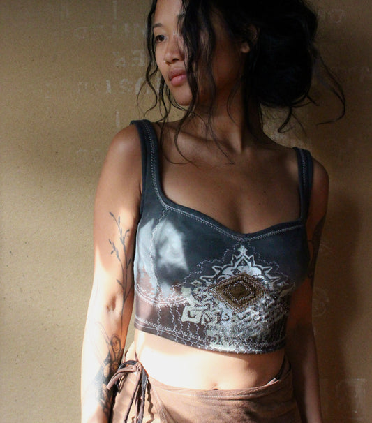 New! Ready To Ship - 1 Medium -Blue/Brown The Rug Spell Corset Top- OPen adjustable back