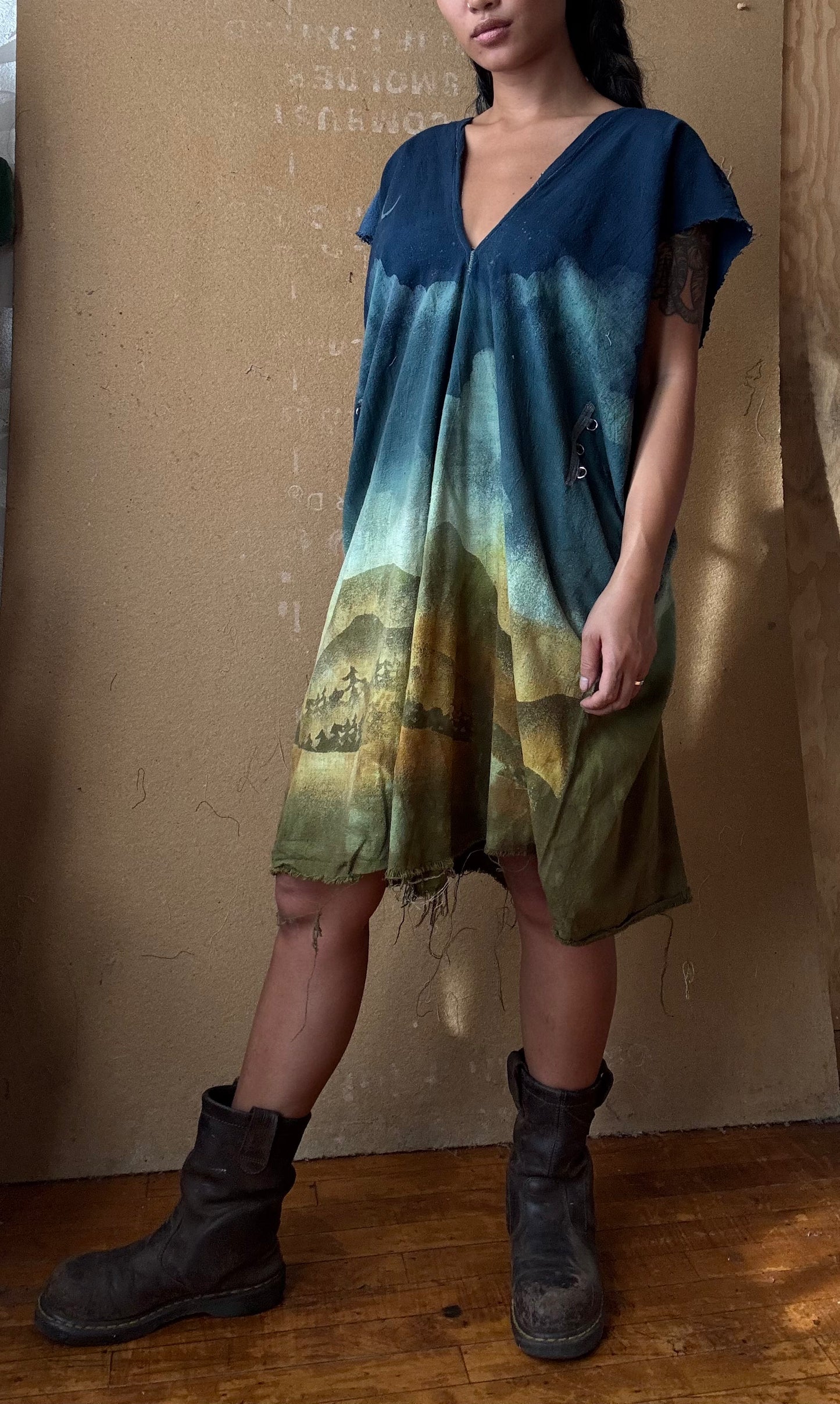 Regular Size - (small/medium/Large ) Mountain Hike -Midi Henka Dress - 100% Kala Cotton  - transformable