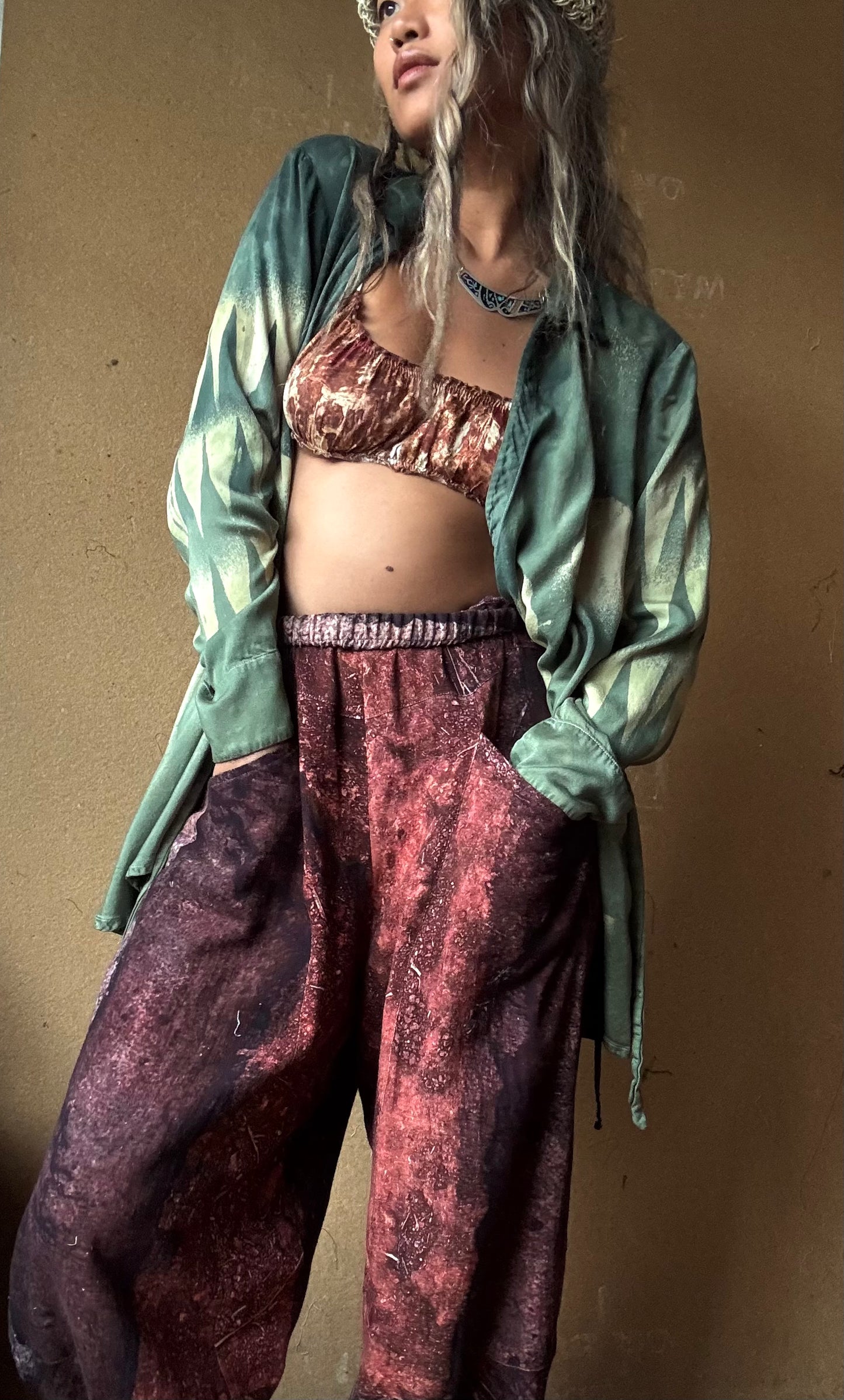 S/M - Jade Cloudy Skies Mountainous Sleeves-  Lotus Wrap Top- Vegan Silk Made from Lotus Waste - Versatile Style