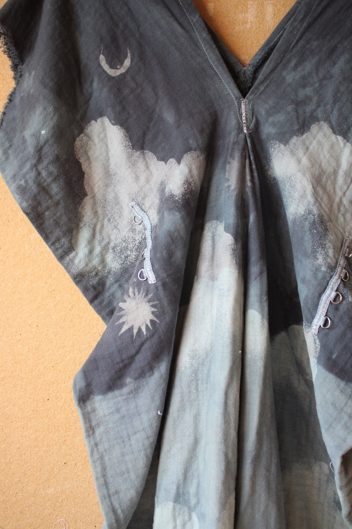 S/M/L/XL - OOAK - The thick Blanket Henka Dress - CLoudy blue skies Henka Dress - -Tie back Heavy heavy weight cotton gauze - 100% Cotton GAuze - 3 layered cotton gauze - Perfect for camping - like a blanket HEnka
