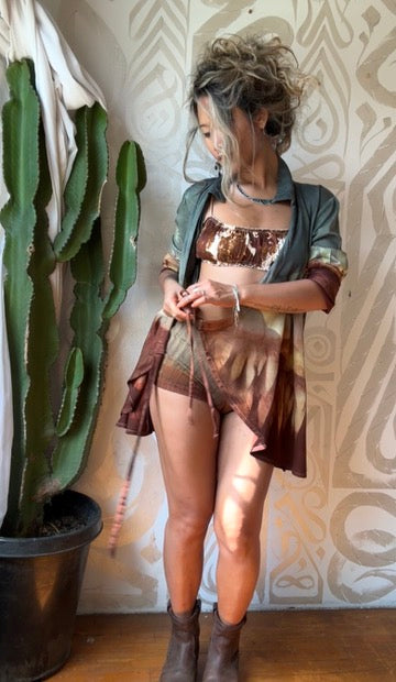 S/M - Canyon Desert Day - Wrap Top - Lotus waste vegan "Silk"