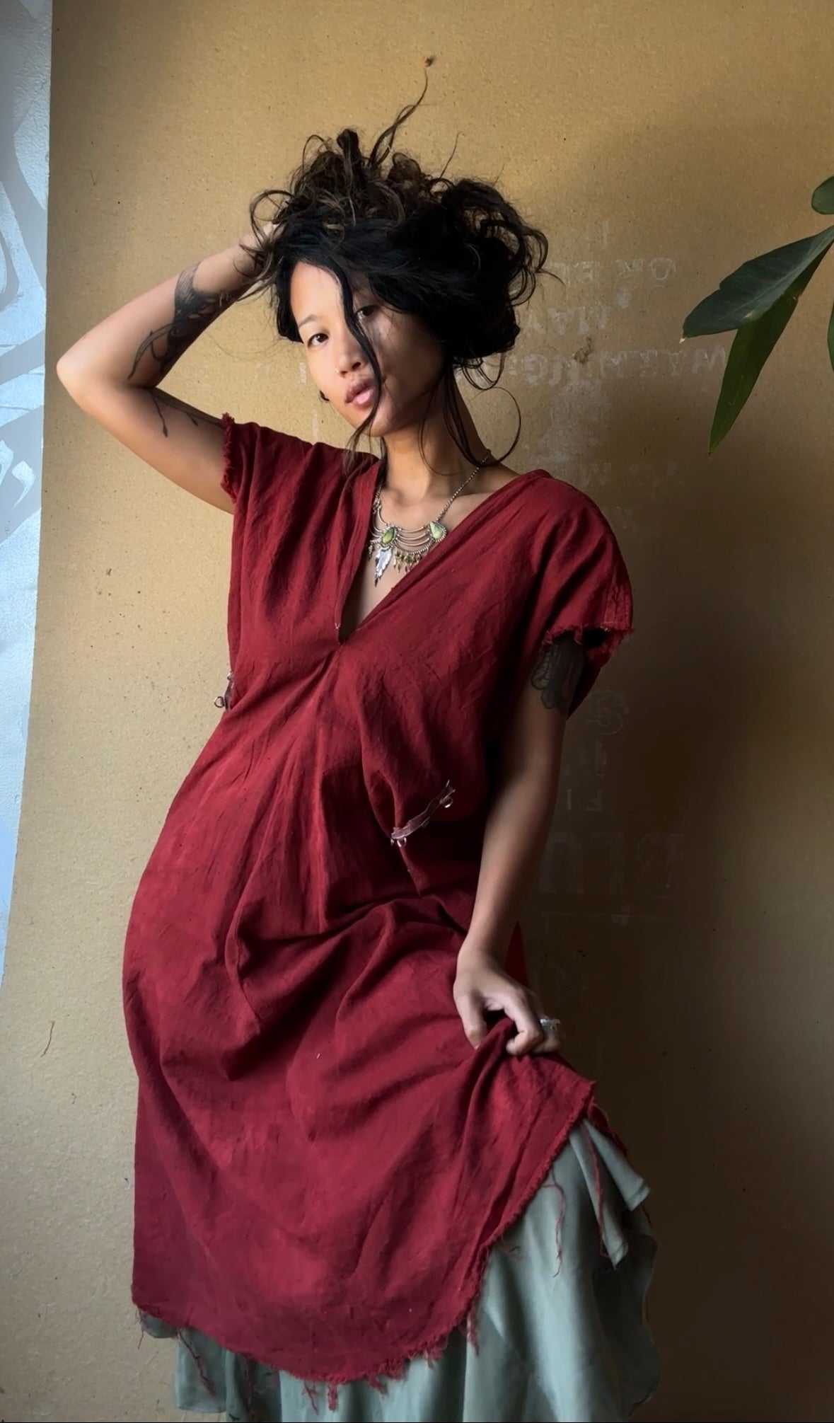 RTS - Petite (XS/S/M) -The Bleed Henka Dress - Organic Hand woven Rain Fed Kala Cotton Fabric- Hand Dyed