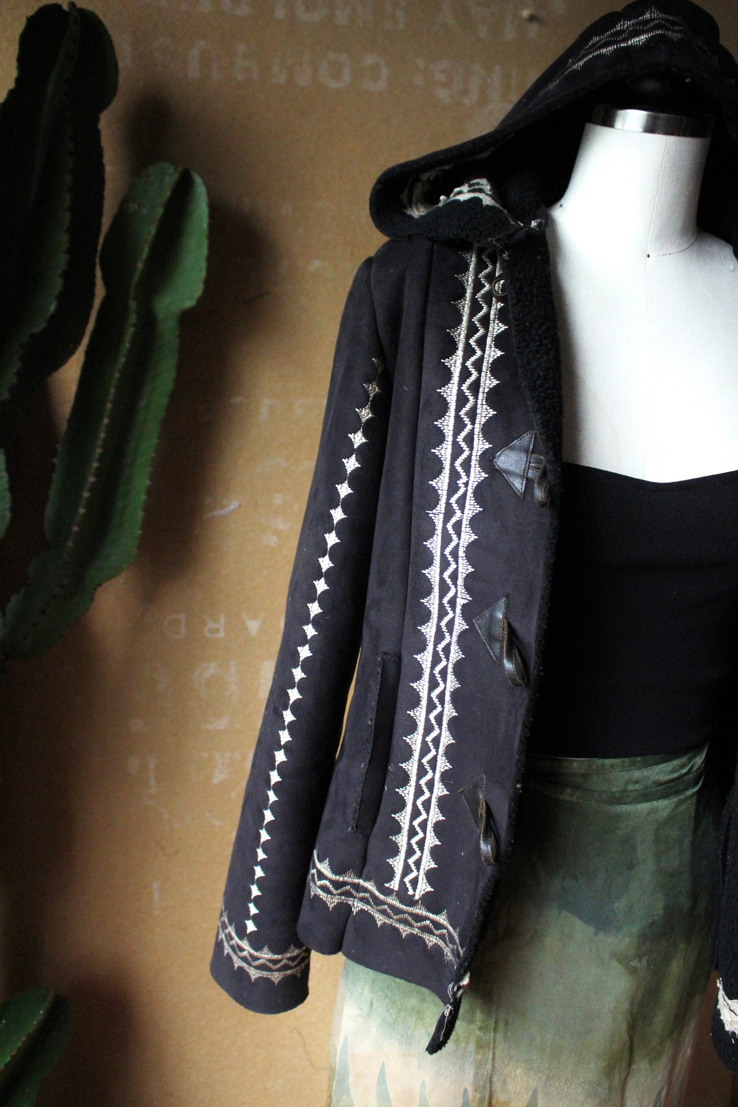 Small/Medium - Faux Suede  Silver Embroidered  Jacket - Black - Secondhand