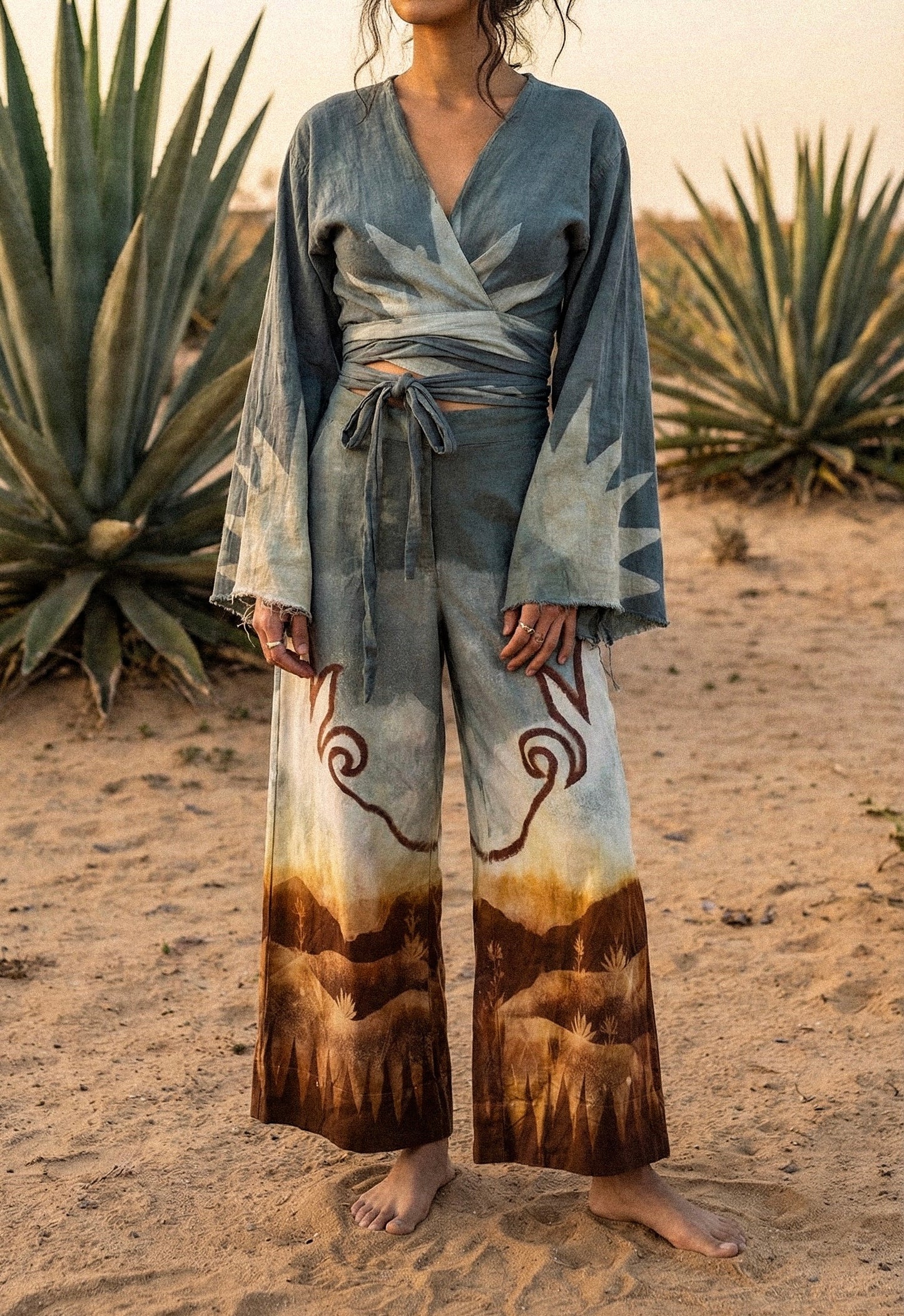 SIZE: fits 4-6 (medium) - Landscape - Temple Swirl -20% viscose 80% linen Regenerazhinh Upcycled Pants