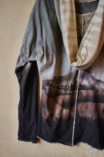 Medium - Rainy Monday Rising In the Mountains - Slouchy Long SLeeve Oversized  Hood - Super Smooth soft 100% Organic Cotton- Slight Stretch - Fear of Gods Deadstock fabric