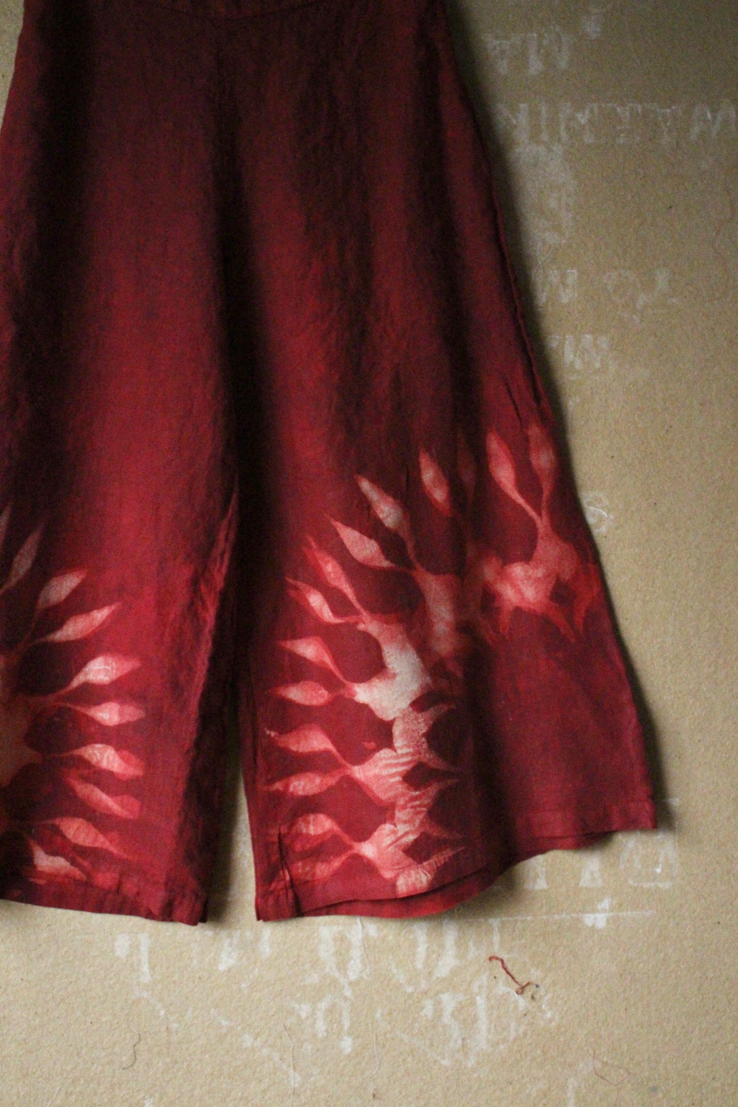 Small/Med - Red Lunadala Wide Legged Pants - 100% Linen - Elastic back band Upcycled