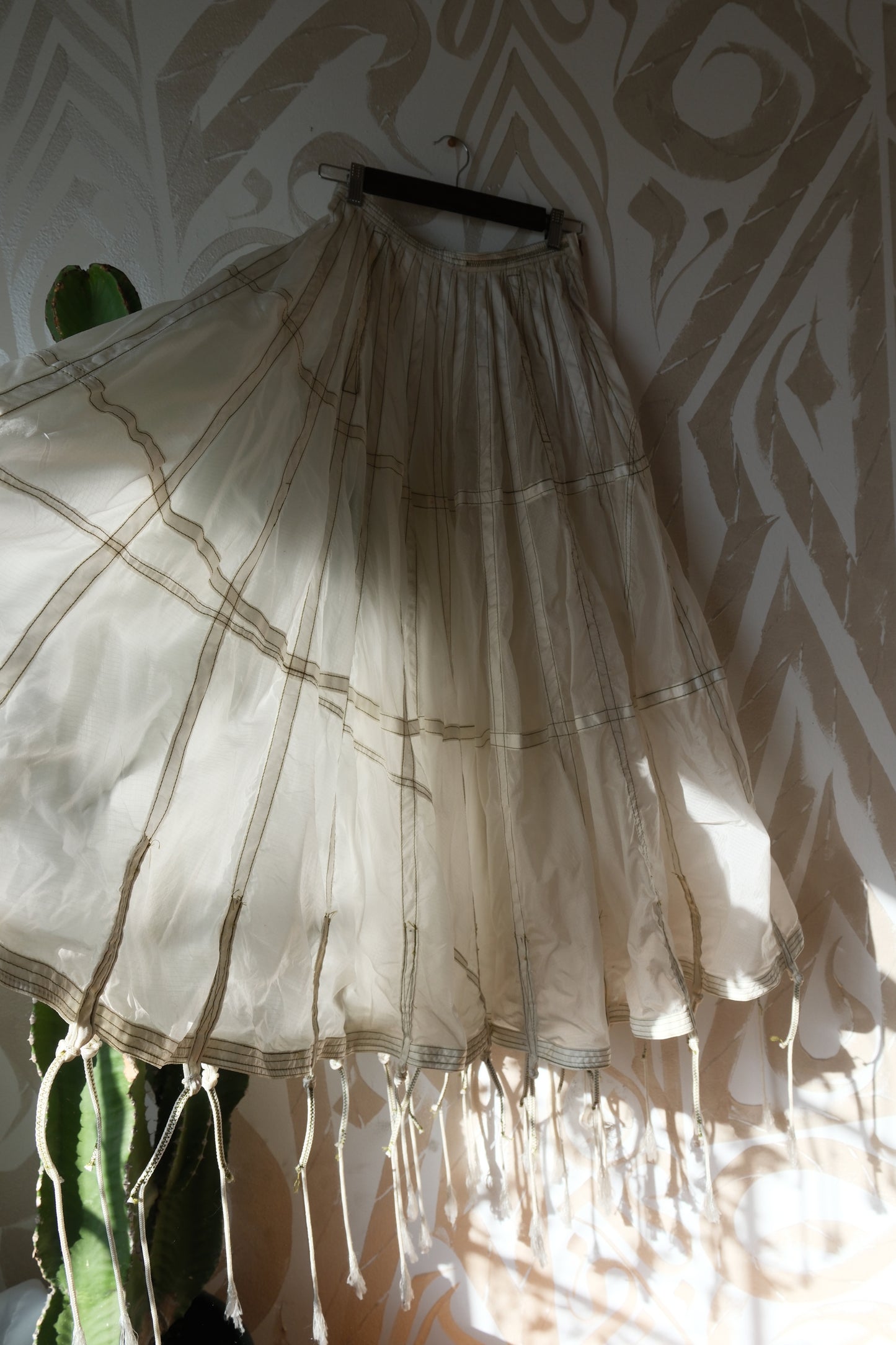 RARE White Vintage Army Parachute Maxi Skirt -Small - OOAK -RARE - Zipper