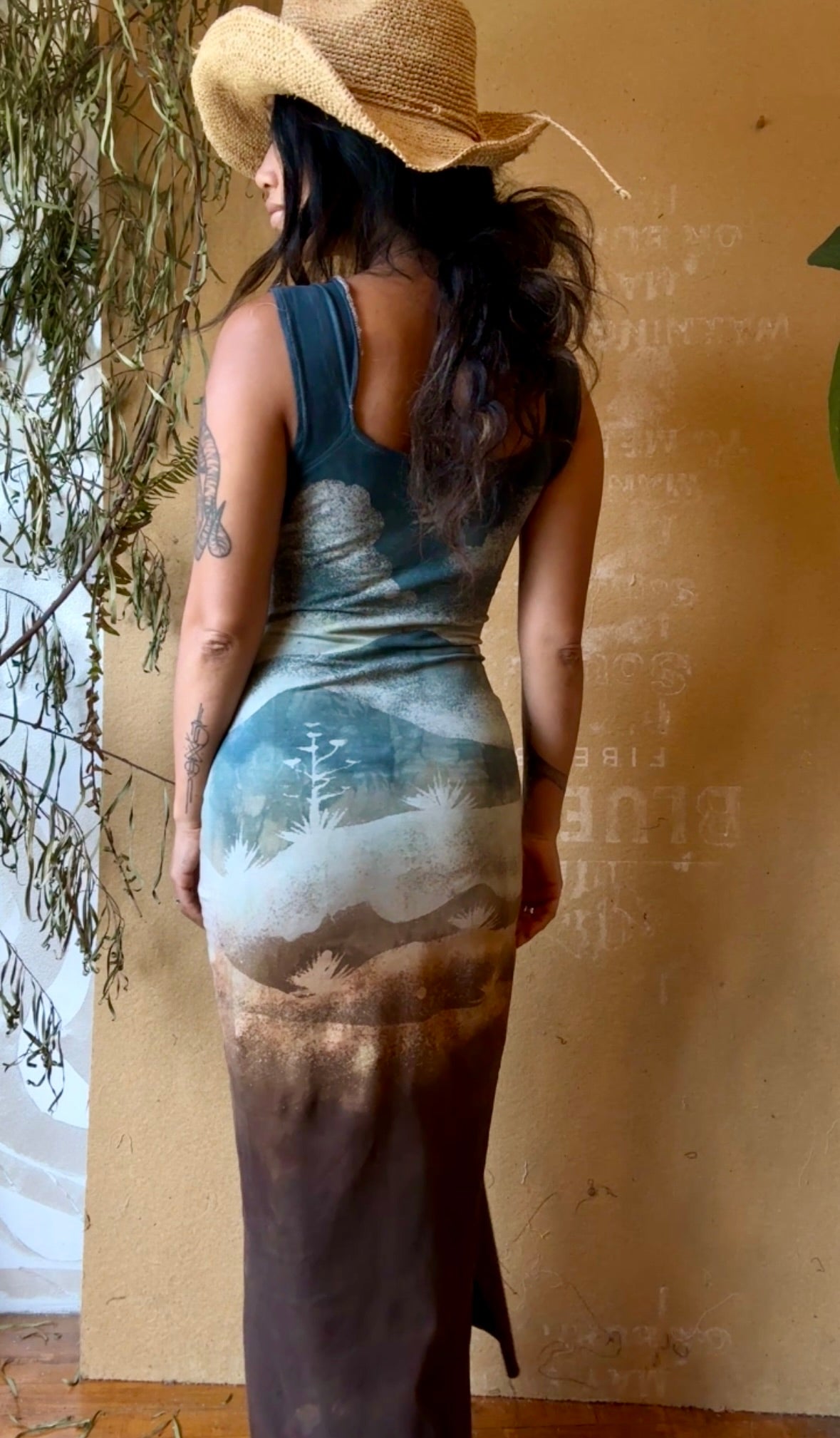 New! Small -Poly Chrome Settings Basket DRESS - An ode to the past- 96%cotton 4% Spandex- Stretchy - hand dyed - stenciled