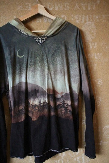 Medium - Rainy Monday Rising In the Mountains - Slouchy Long SLeeve Oversized  Hood - Super Smooth soft 100% Organic Cotton- Slight Stretch - Fear of Gods Deadstock fabric