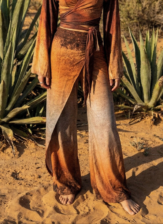 1 SMALL -Ready to Ship-New Printed Origami Pants - OXIDATION of the World - 100% Organic Kala Cotton - handwoven- Rain fed Cotton