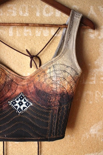 New! XS/S - Autumn Ferment - Corset Bustier Top - Deadstock Fabric - 100%Cotton thick heavy duty french terry