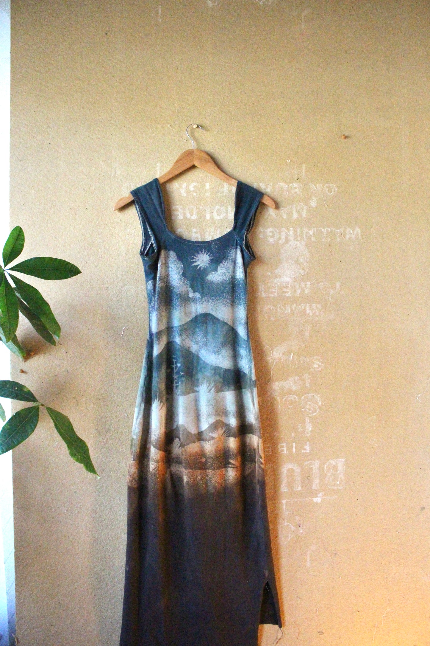 New! Small -Poly Chrome Settings Basket DRESS - An ode to the past- 96%cotton 4% Spandex- Stretchy - hand dyed - stenciled