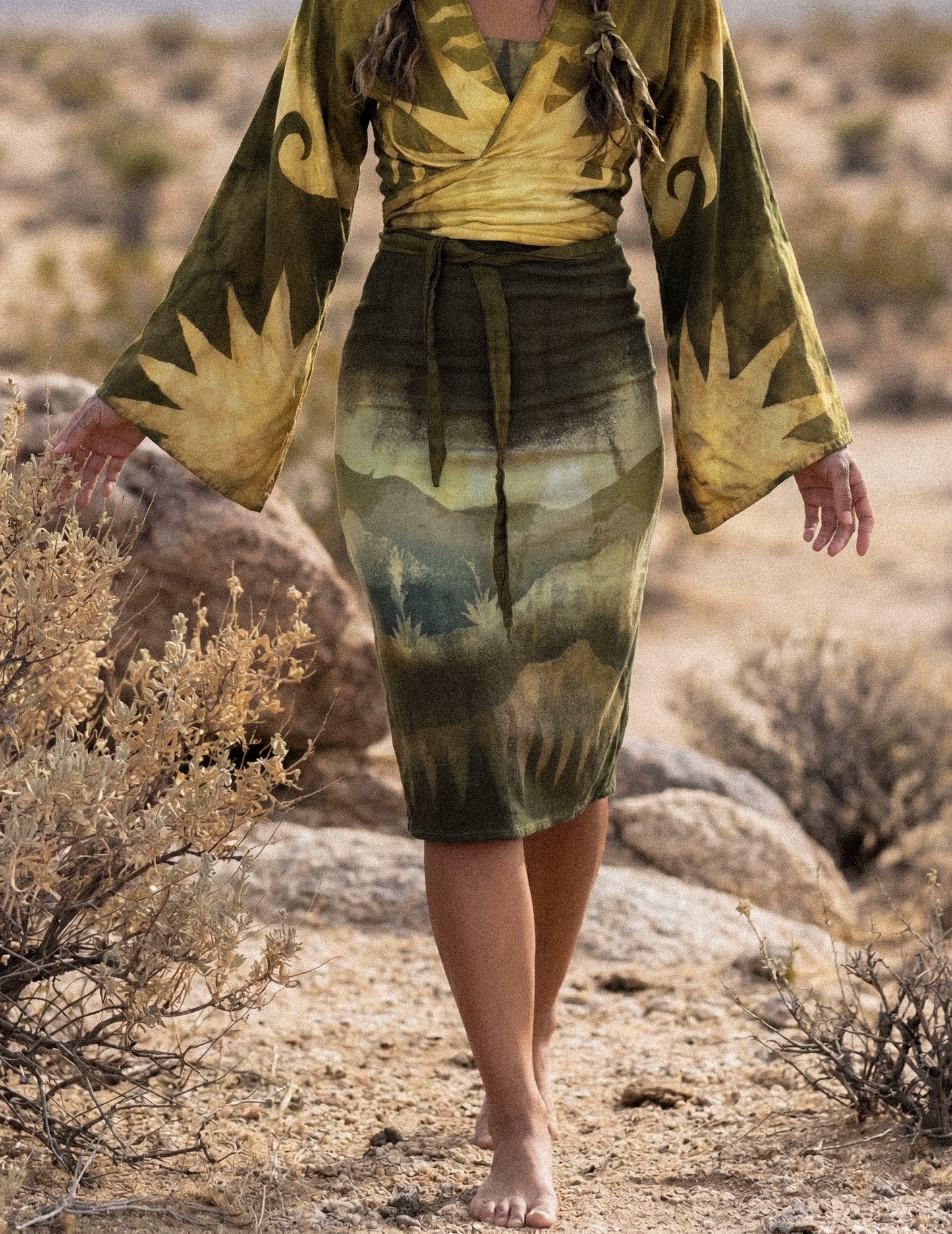 XS/S - Emerald Celestial Burst - Kimono Wrap Top- RTS- Made From Lotus Agricultural waste "Silk"