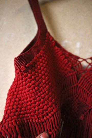 Fits XS-Small - OOAK Spicy Macrame Top - Vintage Made in Mexico Hand Macramed-Hand dyed