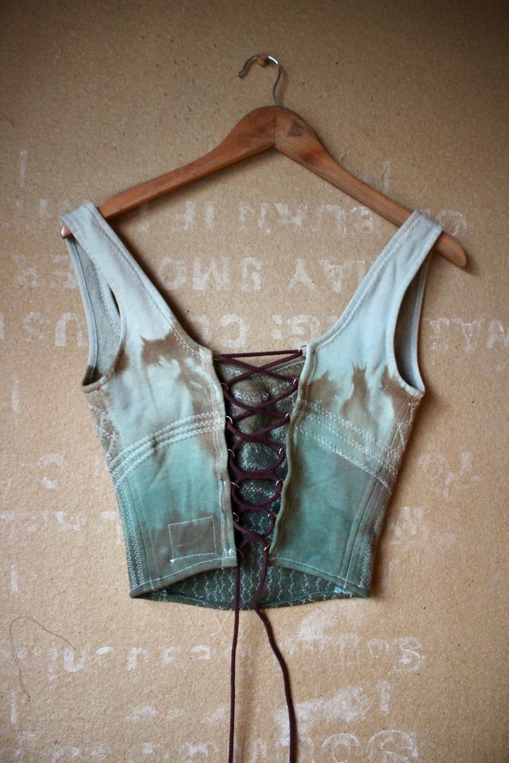 Medium - Turquoise Continuum Corset Top - Full Length- RTS - Sewing Machine Hand guided stitch details