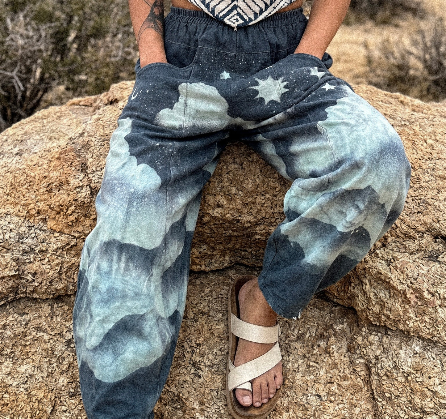 S/M -Monday Blues Mountain Hike Parachute Pants 100% Organic Hand loomed Kala Cotton