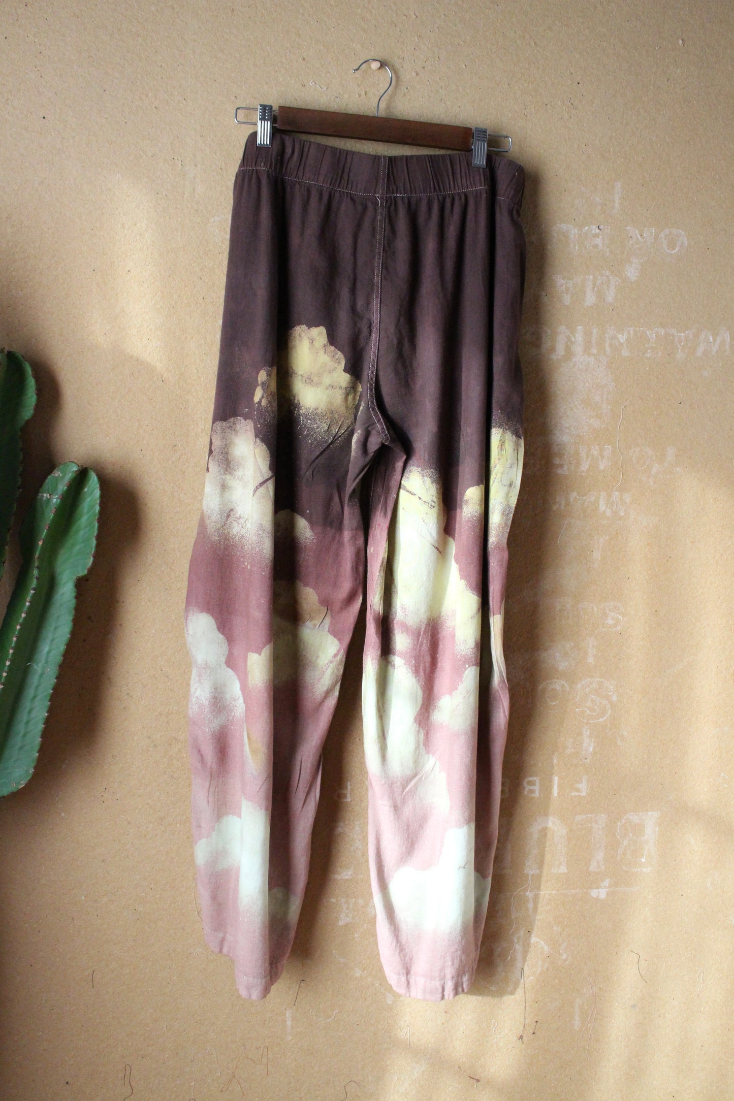 XL -55 linen 45 rayon Mauve Cloudy Skies - Temple Swirl - Regenerazhinh Upcycled Pants