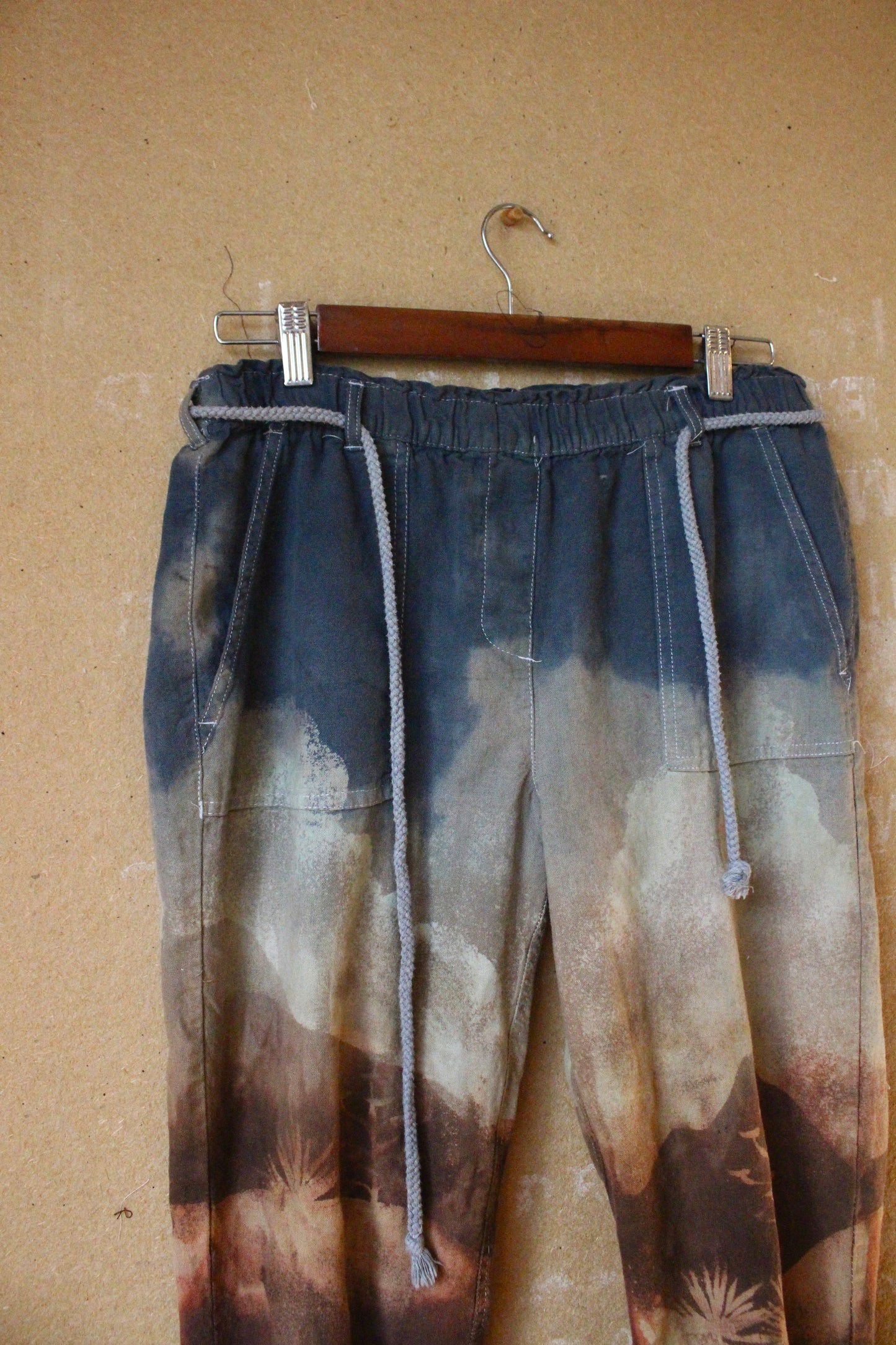 Small High Desert Landscape Pants - 100% Cotton - Upcycled - Rope tie waist