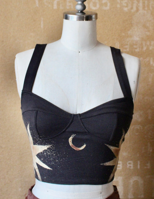 Black Star- 2 WEEK MTO (Made to Order) - Cotton Corset Bustier Pull over Tank Top- 90% Organic Cotton, 10% Elastane - 4 way stretch