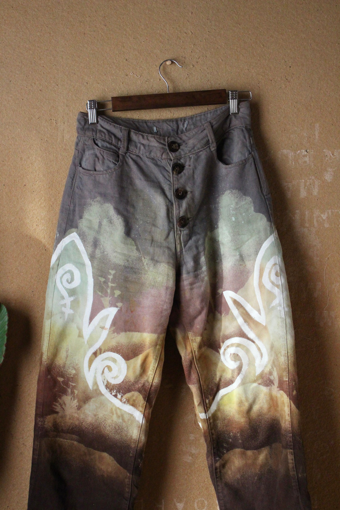 4 Pants OOAK -SIZE: 4- Lavendar Skies Landscape - 62% cotton 38% linen-Temple Swirls- Regenerazhinh Upcycled Pants